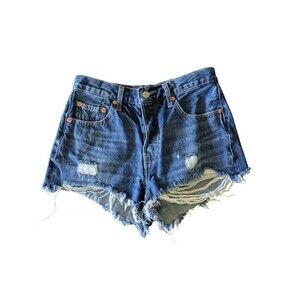 LEVI'S 501 High Rise Shorts Womens Size 26 Cutoff Denim Blue Distressed Cotton